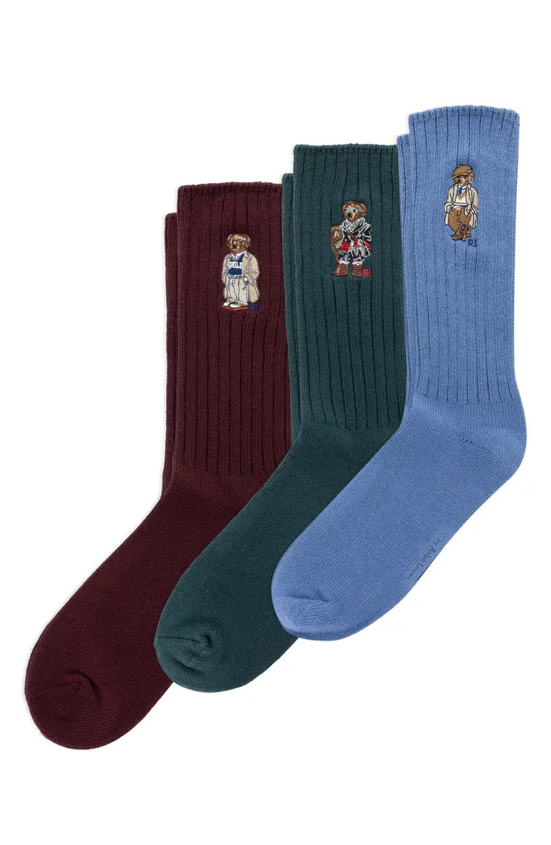 Polo Ralph Lauren Embroidered Bears Assorted 3-Pack Cotton Blend Crew Socks Gift Box | Nordstrom | Nordstrom
