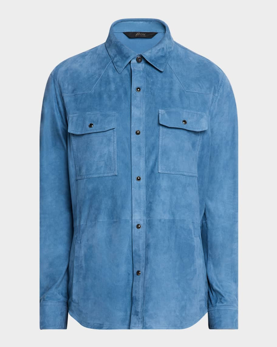 Brioni Men's Suede Snap-Front Western Shirt | Neiman Marcus