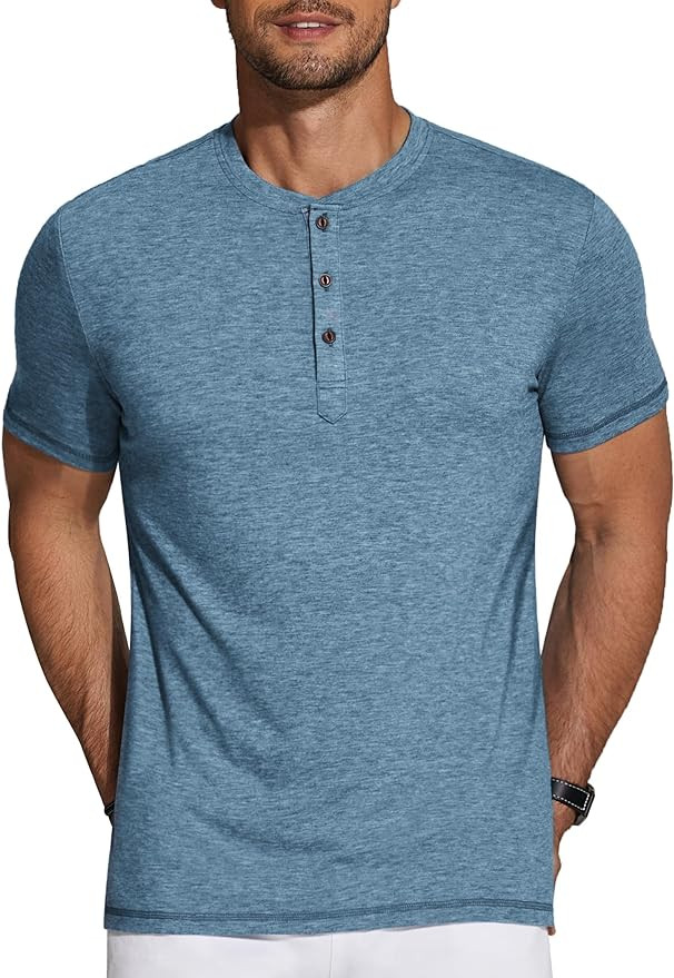 COOFANDY Men's Henley Shirts Short Sleeve Casual Basic Tee Summer Button Henley Soild T Shirts | Amazon (US)