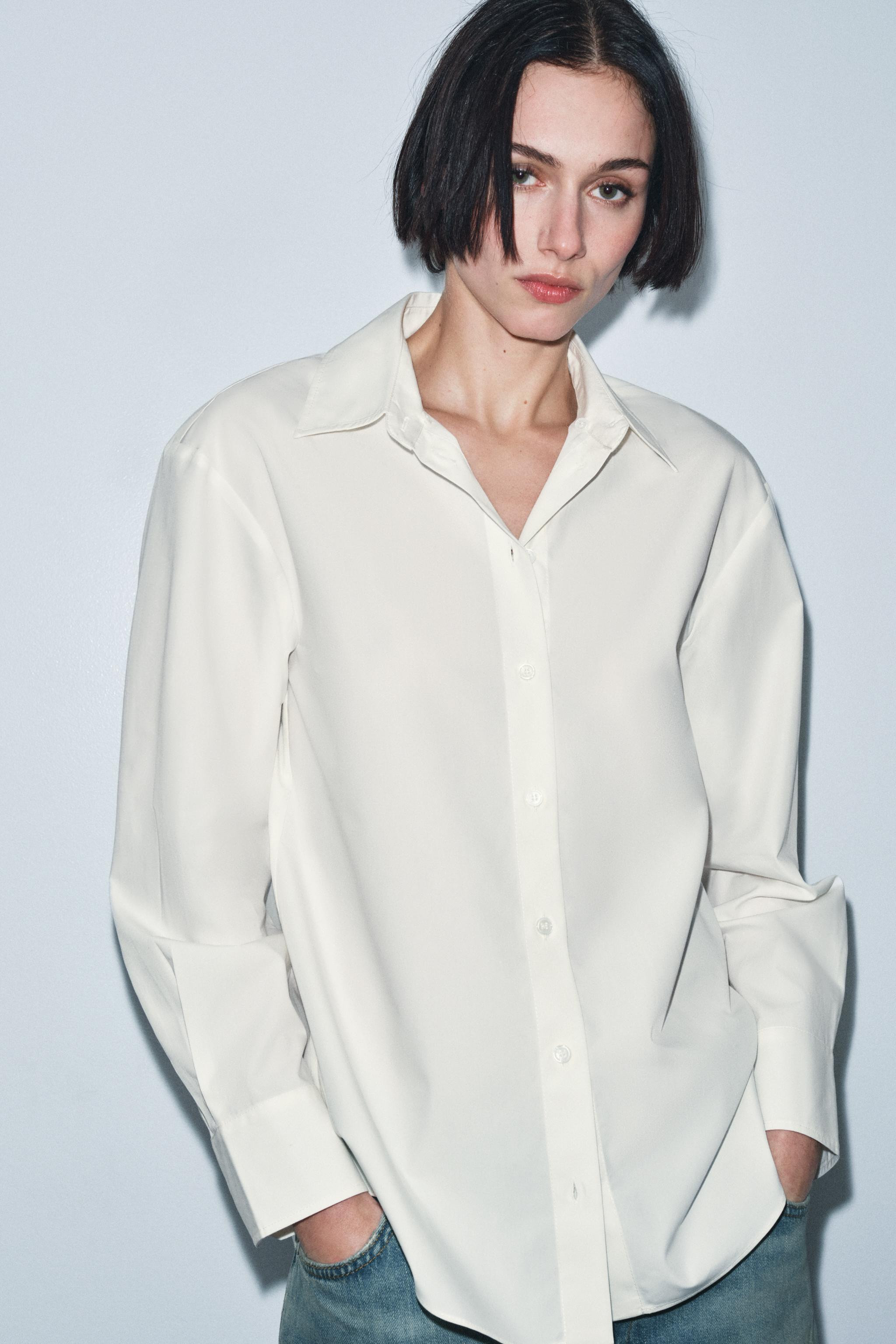 ZW COLLECTION FAUX FUR COLLAR POPLIN SHIRT | Zara US