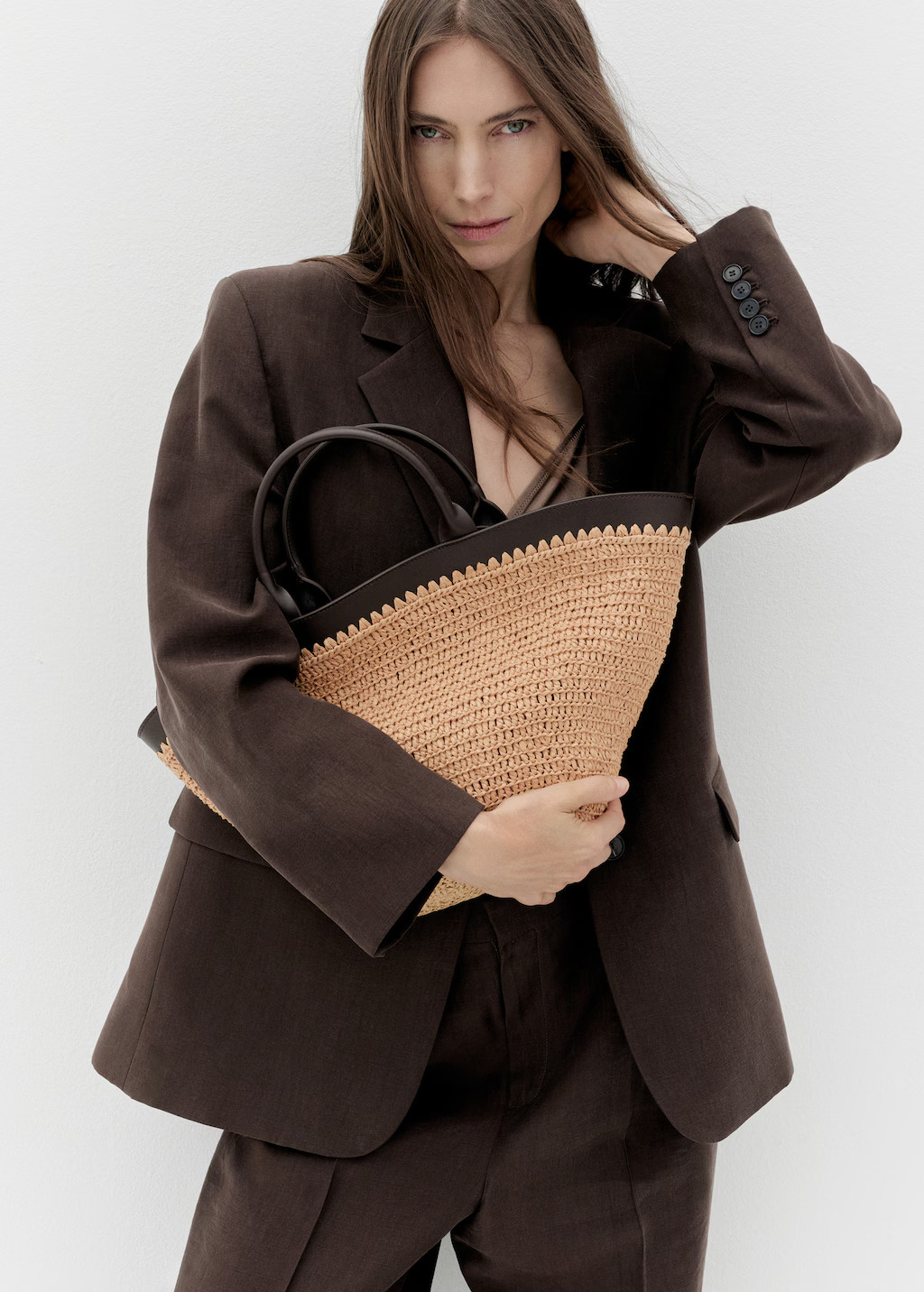 Large natural fibre bag with double handle - Women | MANGO United Kingdom | MANGO (UK)