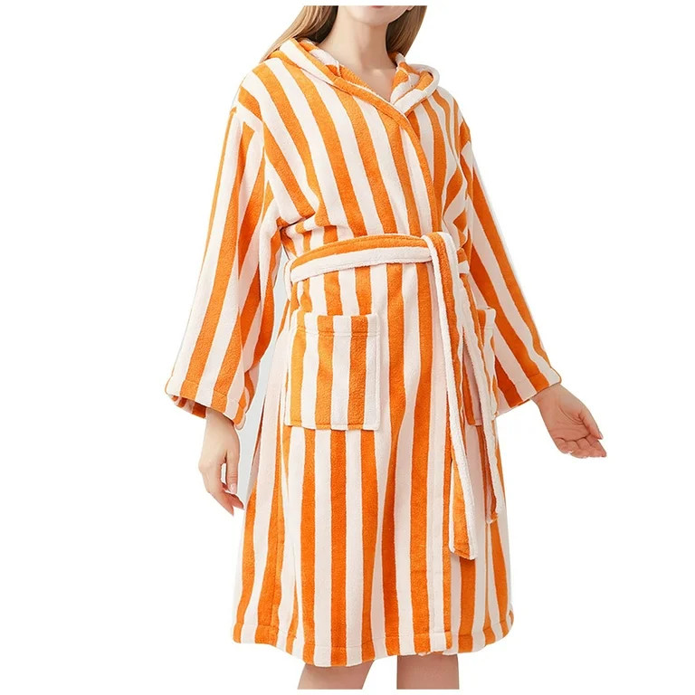 Rohuuque Women's Hooded Robes Striped Long Plush Bathrobes Thick Warm Fleece Oversized Soft Cozy ... | Walmart (US)
