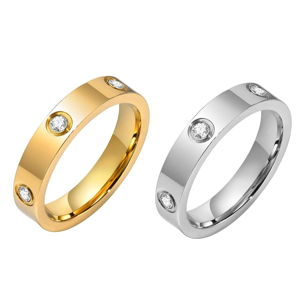 MPRAINBOW Gold Rings for Women, 18K Gold Plated Stainless Steel Cubic Zirconia Friendship Band We... | Amazon (US)