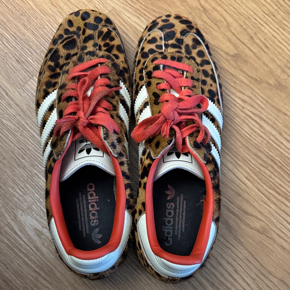 adidas Leopard-Print Sneakers with Coral Laces and White Stripes | Poshmark