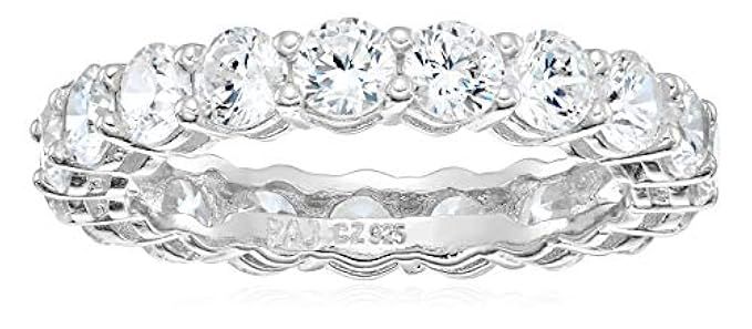 Amazon Essentials Plated Sterling Silver Round-Cut Cubic Zirconia All-Around Band Ring | Amazon (US)