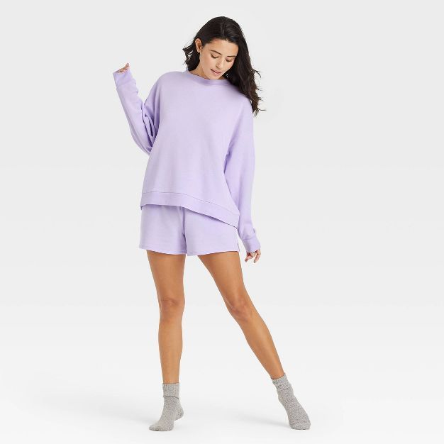 Women&#39;s French Terry Oversized Pullover Lounge Sweatshirt - Colsie&#8482; Violet S | Target