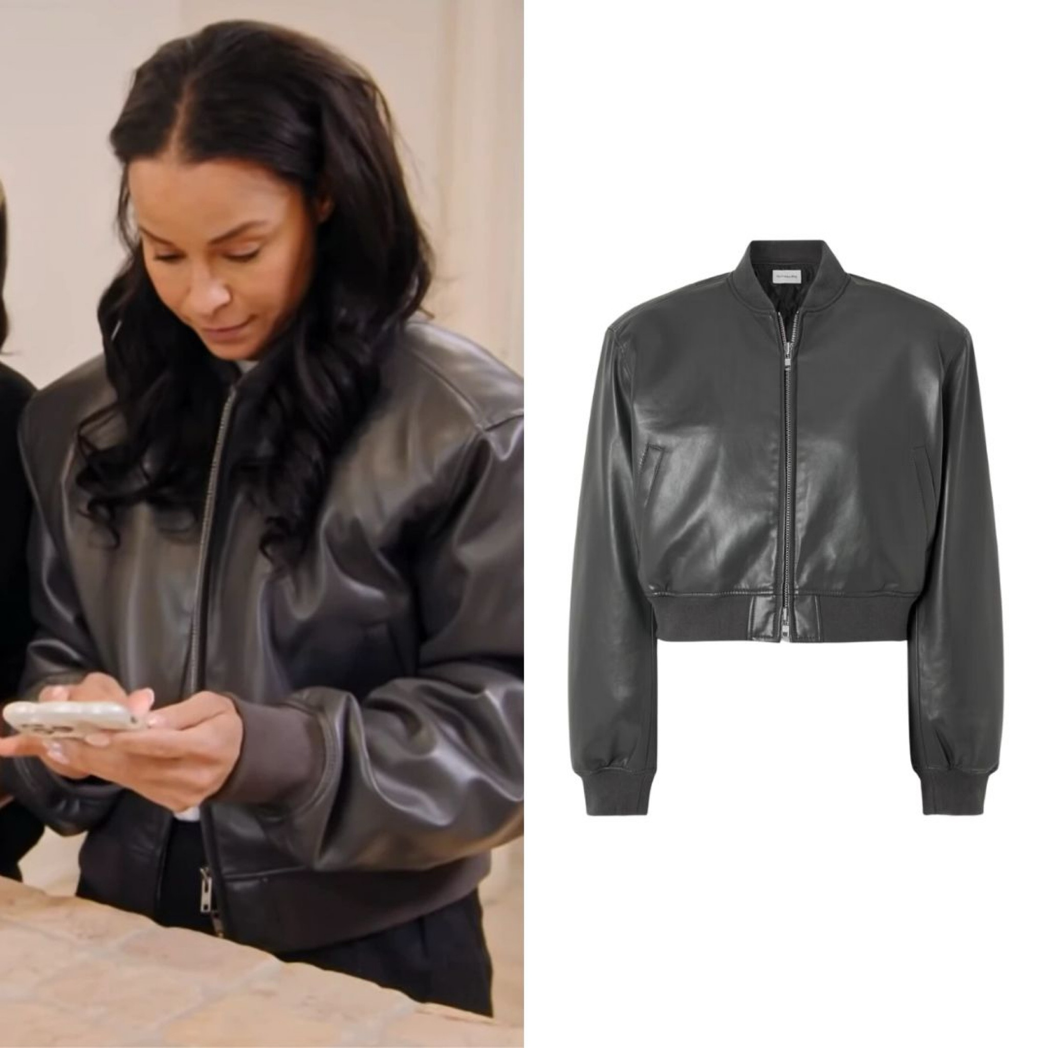 Sai De Silva’s Grey Leather Bomber Jacket 