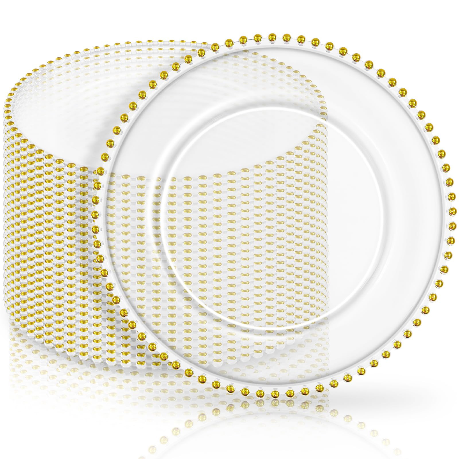 Pesonlook 24 Pack Gold Clear Charger Plates With Beaded Rim, 13 Inch Dinner Charger Plates, Bulk ... | Amazon (US)