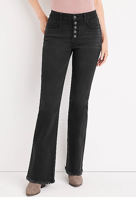 m jeans by maurices™ Flare High Rise Black Button Fly Jean | Maurices