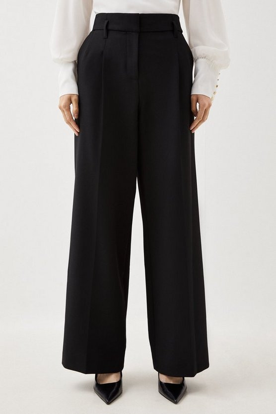 Tailored Compact Stretch Corset Waist Wide Leg Trousers | Karen Millen UK + IE + DE + NL
