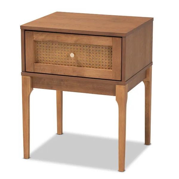 Ramiel Mid-Century Modern Ash Walnut Finished Wood and Rattan 1-Drawer Nightstand - Bed Bath & Be... | Bed Bath & Beyond