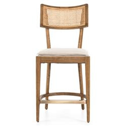 Tina Modern Cream Performance Upholstered Woven Cane Brown Wood Counter Stool | Kathy Kuo Home