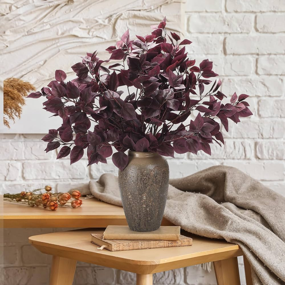 Giegxin 8 Pcs Artificial Fall Eucalyptus Leaves Stems, 32.7 Inch Faux Fall Stems Plants Fake Burg... | Amazon (US)