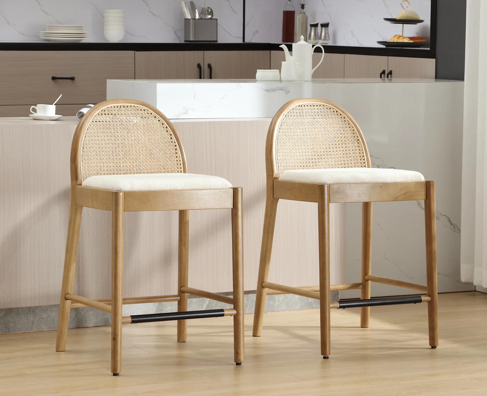 Bayou Breeze Emington Modern Stools with Rattan Backrests and Wood Frame & Reviews | Wayfair | Wayfair North America