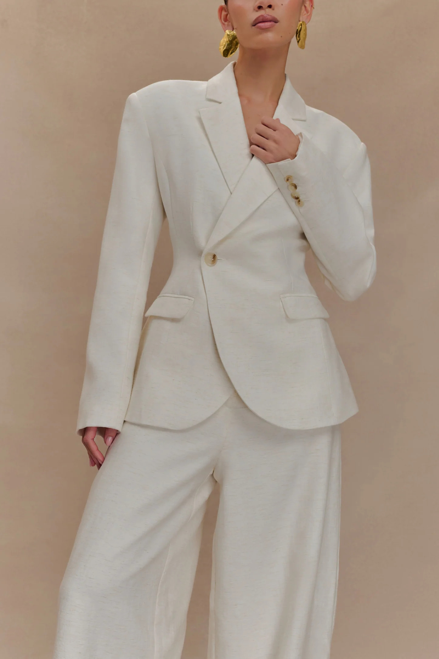 Jameson Cinched Linen Blazer - Oat Marle | MESHKI US