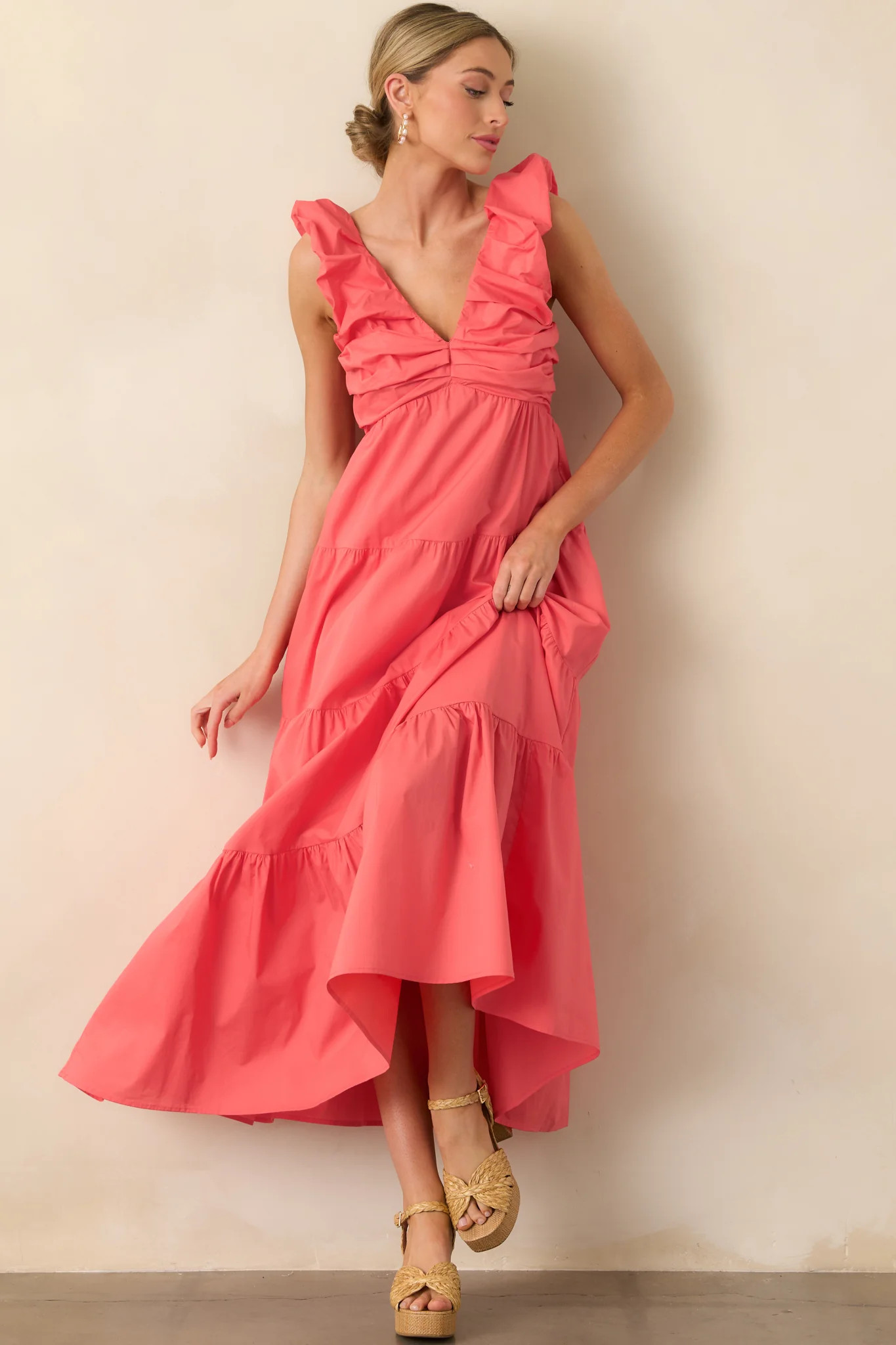 Unapologetically Me Pink Coral Cotton Maxi Dress | Red Dress