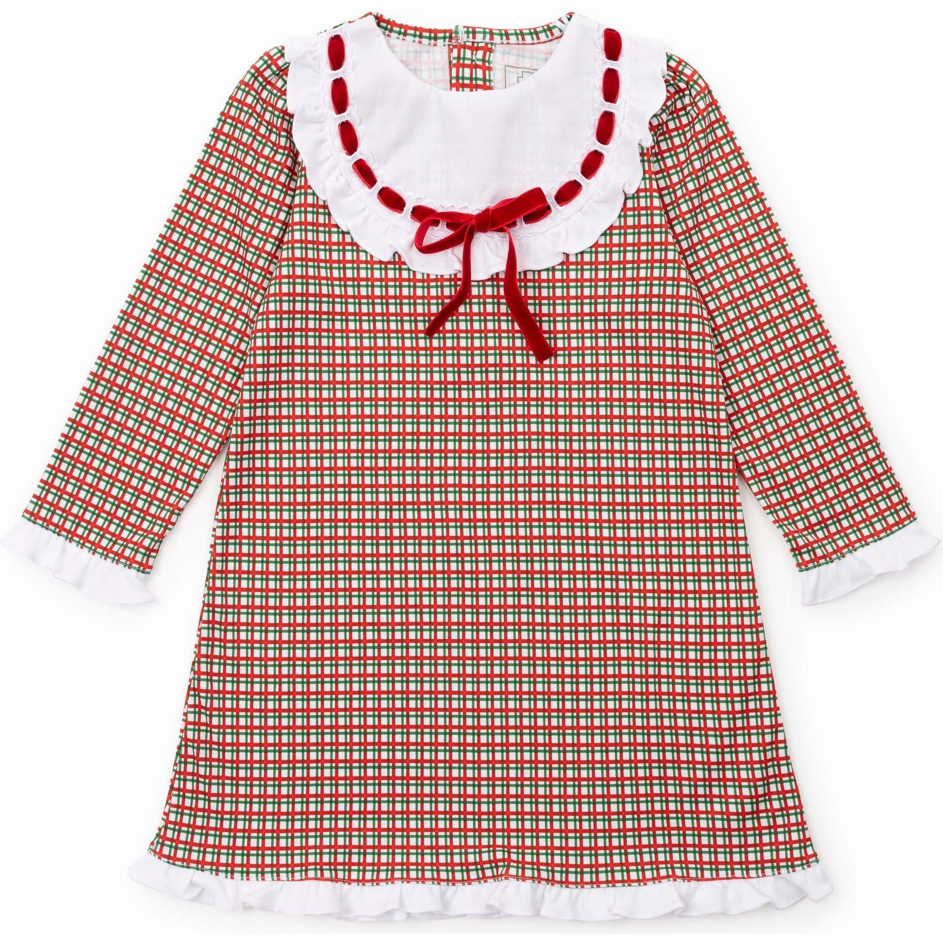 Emersyn Girls' Lace Trim Dress, Holiday Plaid | Maisonette