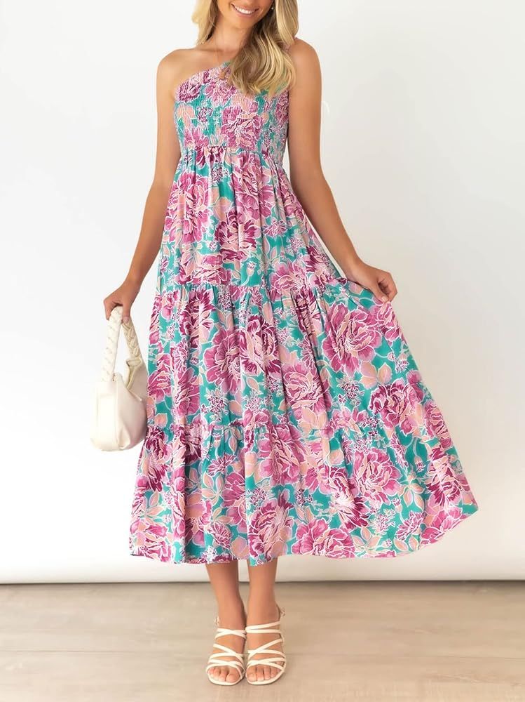 Summer Floral Bohemian One Sholder Ruffle Dress | Amazon (US)