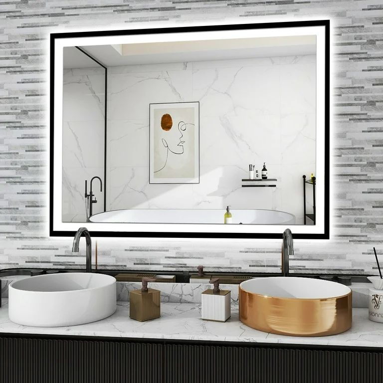 Chery Industrial LED Bathroom Mirror 48x36, Dimmable Framed Vanity Mirror, Backlit and Front Ligh... | Walmart (US)