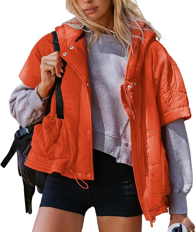 Quilted Puffer Vest Women Oversized Sleeveless Zip Up Hooded Poncho Padded Jacket Fall Winter War... | Amazon (US)