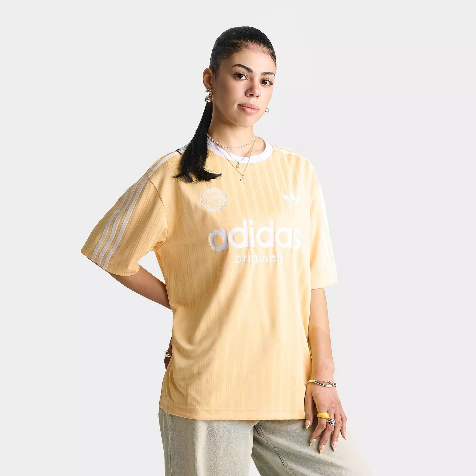 Women's adidas Originals 3 Stripes Oversized Soccer Jersey T-Shirt | Finish Line (US)