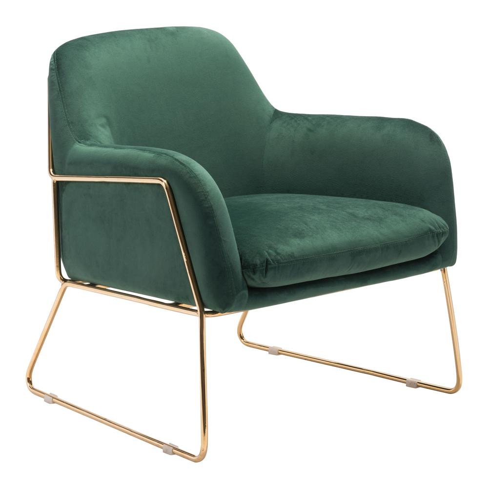 ZUO Nadir Green Velvet Arm Chair | The Home Depot
