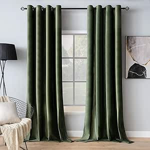 MIULEE Velvet Curtains Olive Green Elegant Grommet Curtains Thermal Insulated Soundproof Room Dar... | Amazon (US)