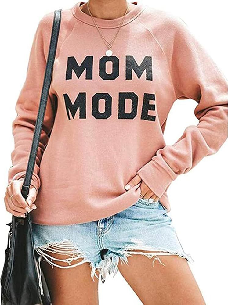 Mom Mode Casual Sweatshirts for Women Letter Print Long Sleeve Lightweight Pullover Tops | Amazon (US)