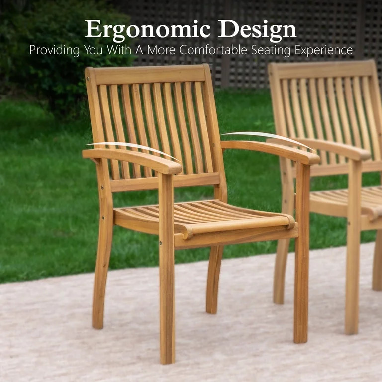Sophia & William 2-Piece Acacia Wood Patio Outdoor Dining Chairs Outside Wood Armchairs for Porch... | Walmart (US)