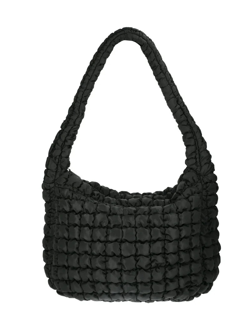 No Boundaries Women's Oversized Quilted Hobo Bag, Black - Walmart.com | Walmart (US)