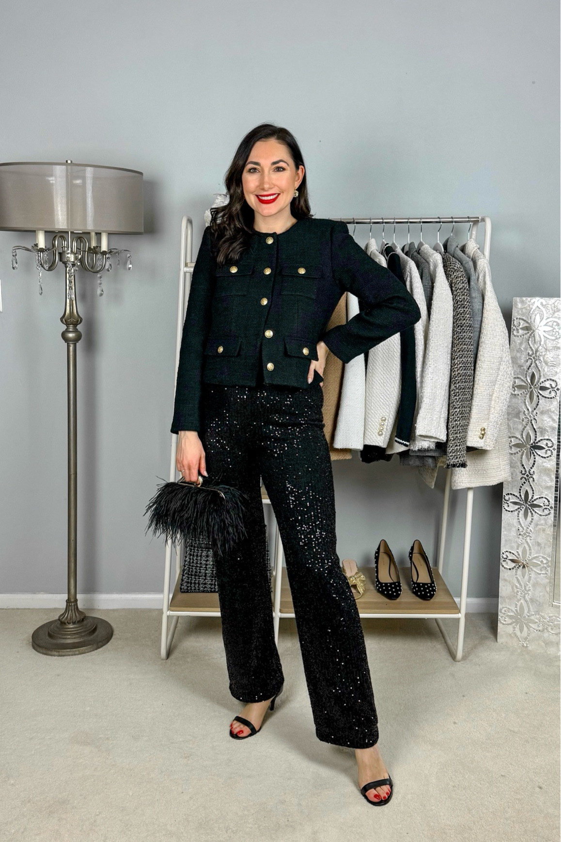 Chic holiday party outfit 🖤

Black tweed jacket size 4, TTS
Black sequin pants (linked similar)
Black ankle strap heels (linked similar)
Feather bag 

NYE outfit 


#LTKParties #LTKHoliday #LTKStyleTip