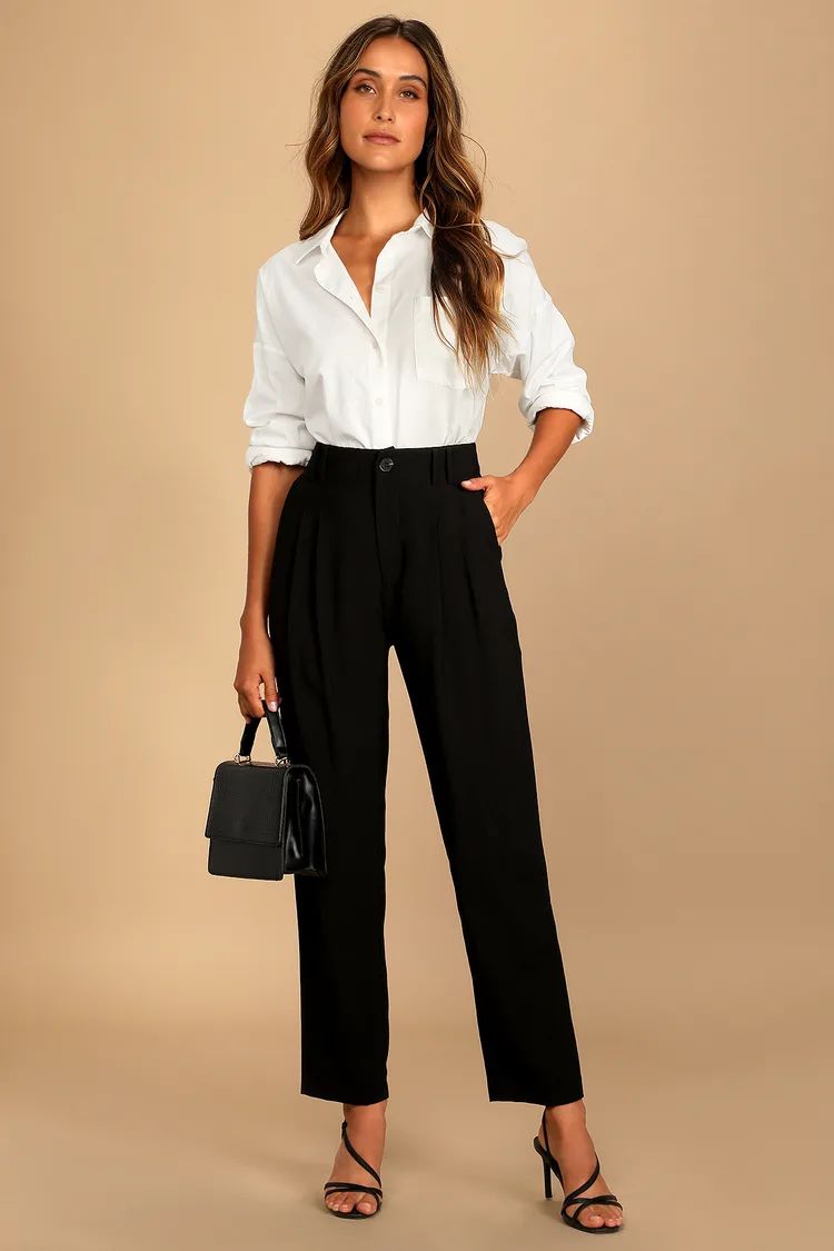 Strictly Business Black High Waisted Trouser Pants | Lulus (US)