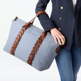 Camden Linen and Braided Leather Weekender | Mark and Graham