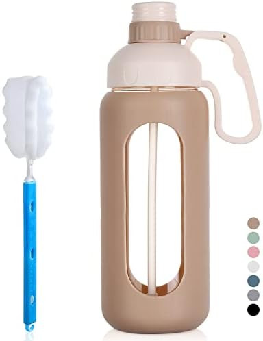 MUKOKO 56oz Glass Water Bottle with Straw, Motivational Water Bottle with Silicone Sleeves and Ha... | Amazon (US)