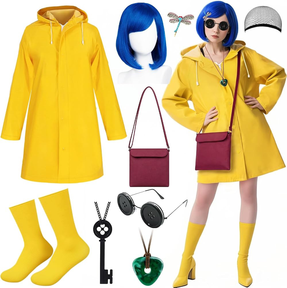 Humairc Mystical Adventure Costume Set for Women & Teens, Blue Wig, Yellow Raincoat & Socks, Cros... | Amazon (US)