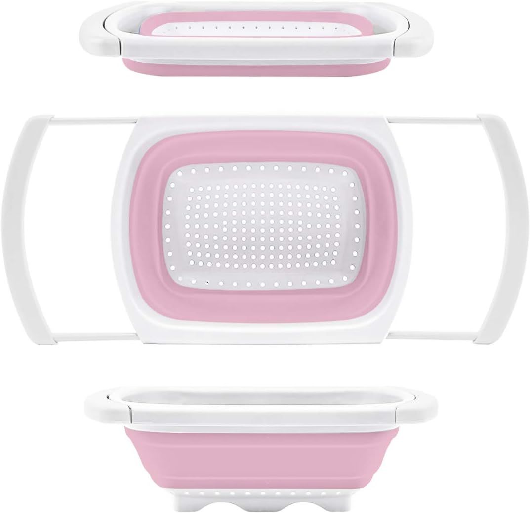 QiMH Over the Sink Collapsible Colander(Pink & White) | Amazon (US)