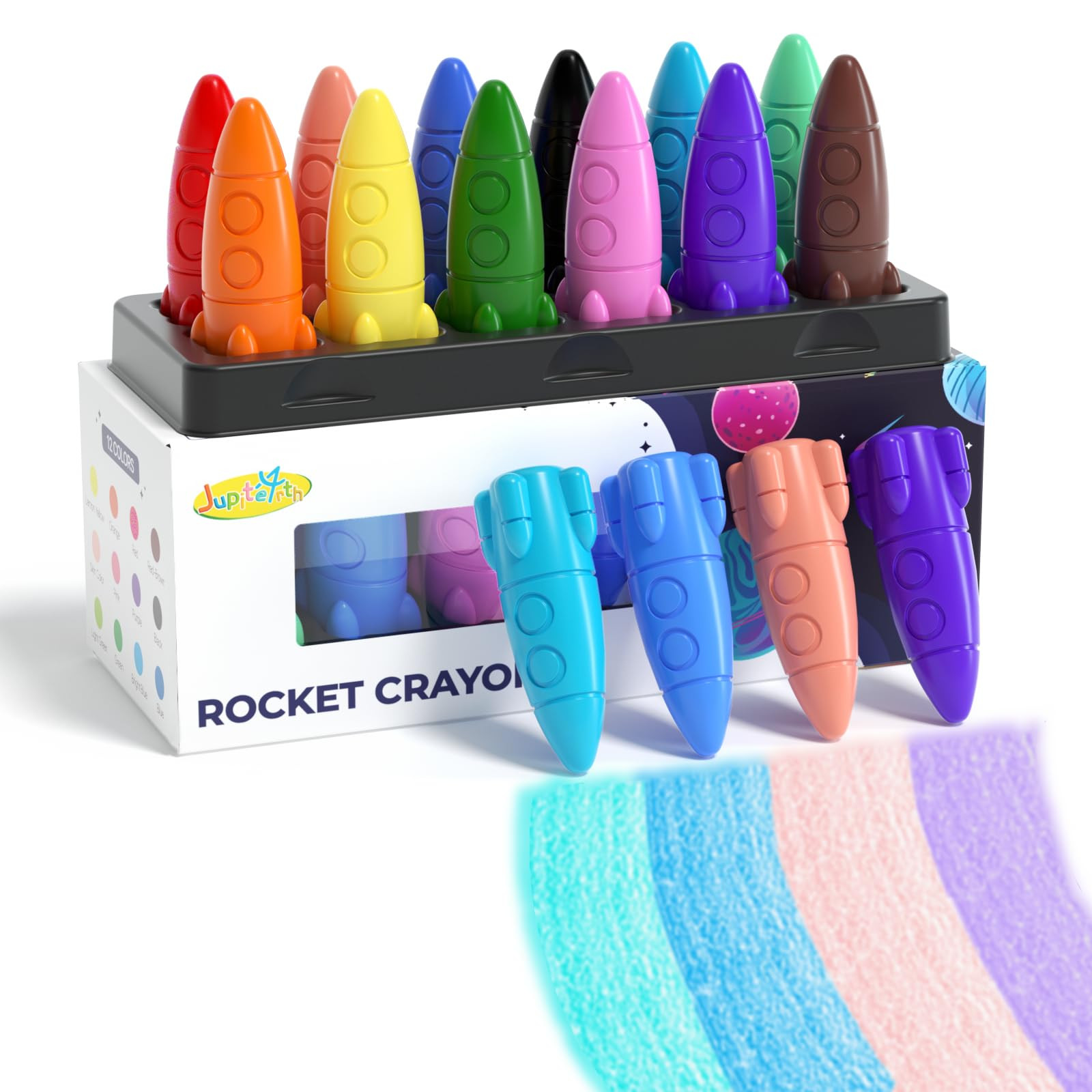 12 Colors Crayons for Toddlers, Non-Toxic Washable Rocket Crayons, Easy-to-Hold Coloring Gifts & Mess-Free Art Supplies for Little Hands | Amazon (US)