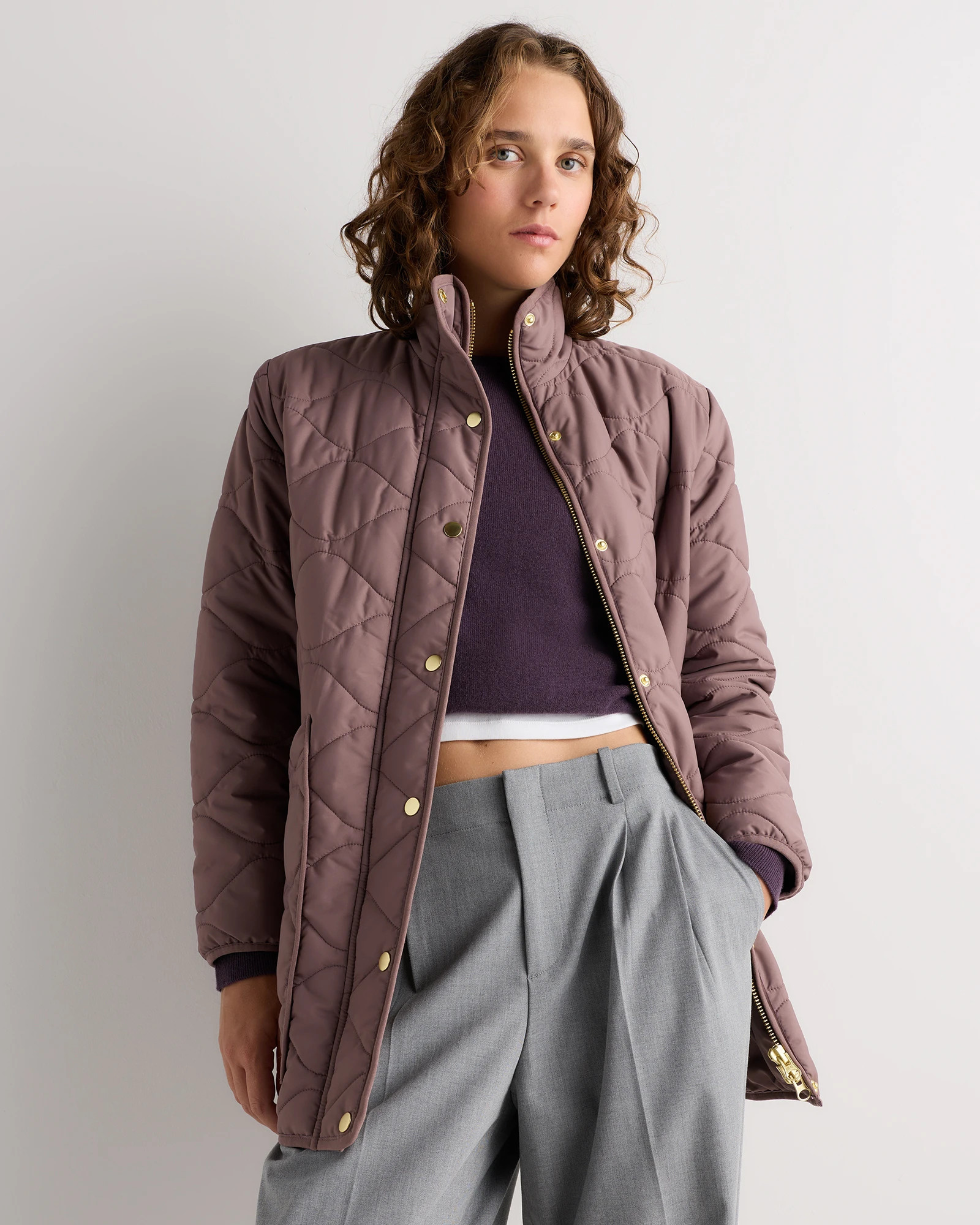 Quince | Women's Featherless Quilted Long Puffer Jacket in Black, Size Small, Nylon | Quince