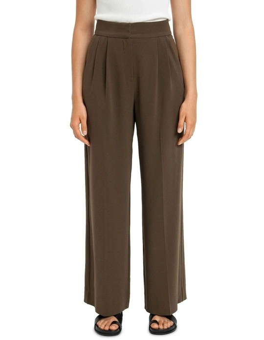 Crepe Pleat Front Pant in Olive | Myer
