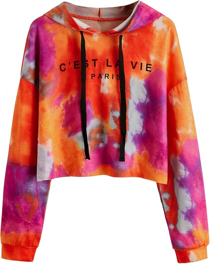 SweatyRocks Women's Tie Dye Long Sleeve Workout Crop Top Sweatshirt Hoodies | Amazon (US)