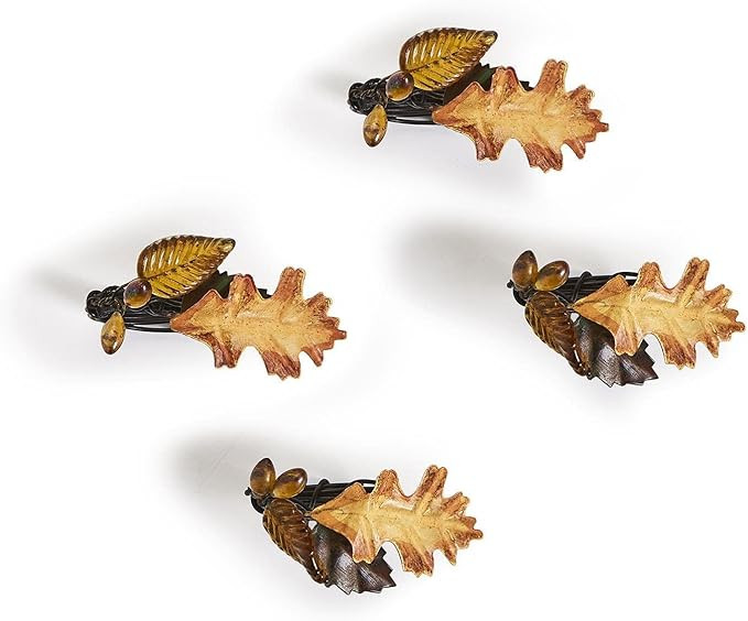 Two's Company Autumn Leaf Set of 4 Hand-Crafted Napkin Rings | Amazon (US)