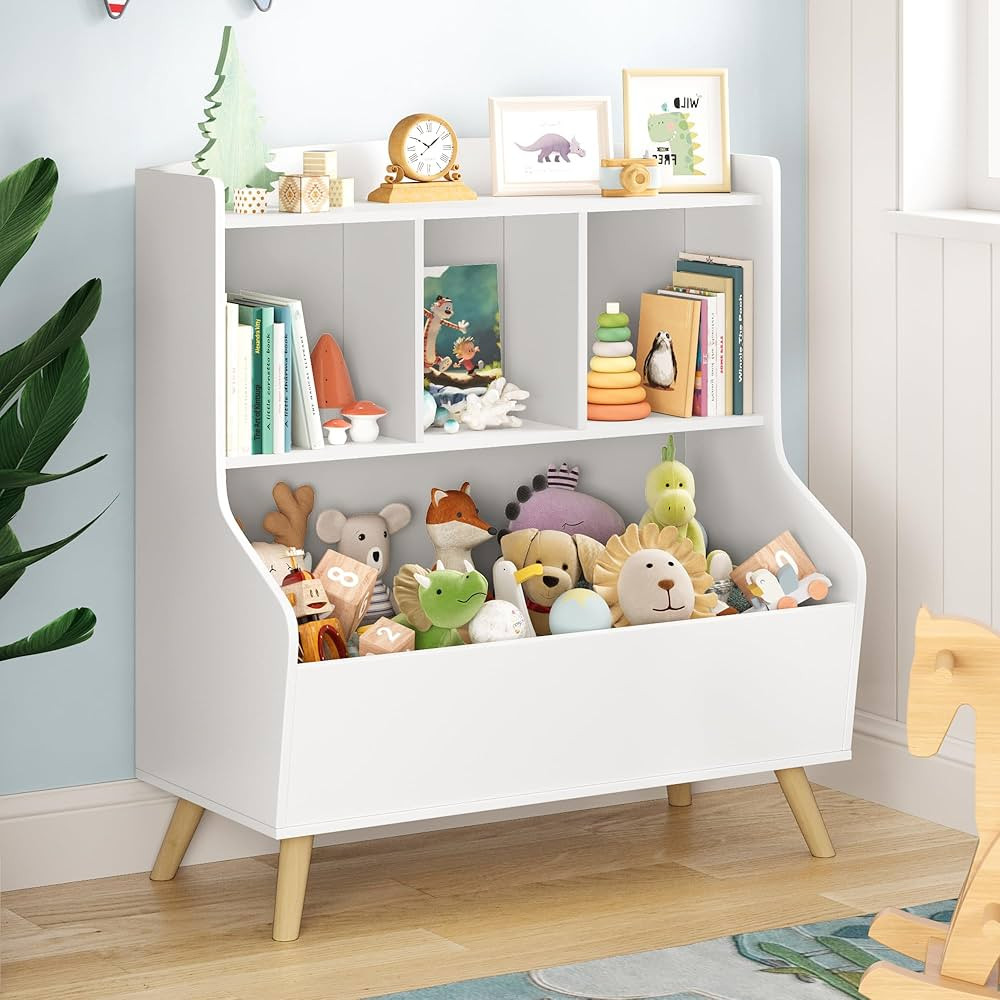 Kids Bookshelf and Toy Storage, 3-Tier Wooden Open Bookcase, Baby Book and Toy Storage Display Or... | Amazon (US)