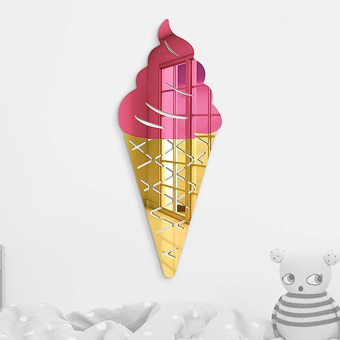 4ArtWorks - Acrylic Ice Cream Cone Strawberry Wall Art - Ready to Hang Wall Mirror Decoration for... | Amazon (US)
