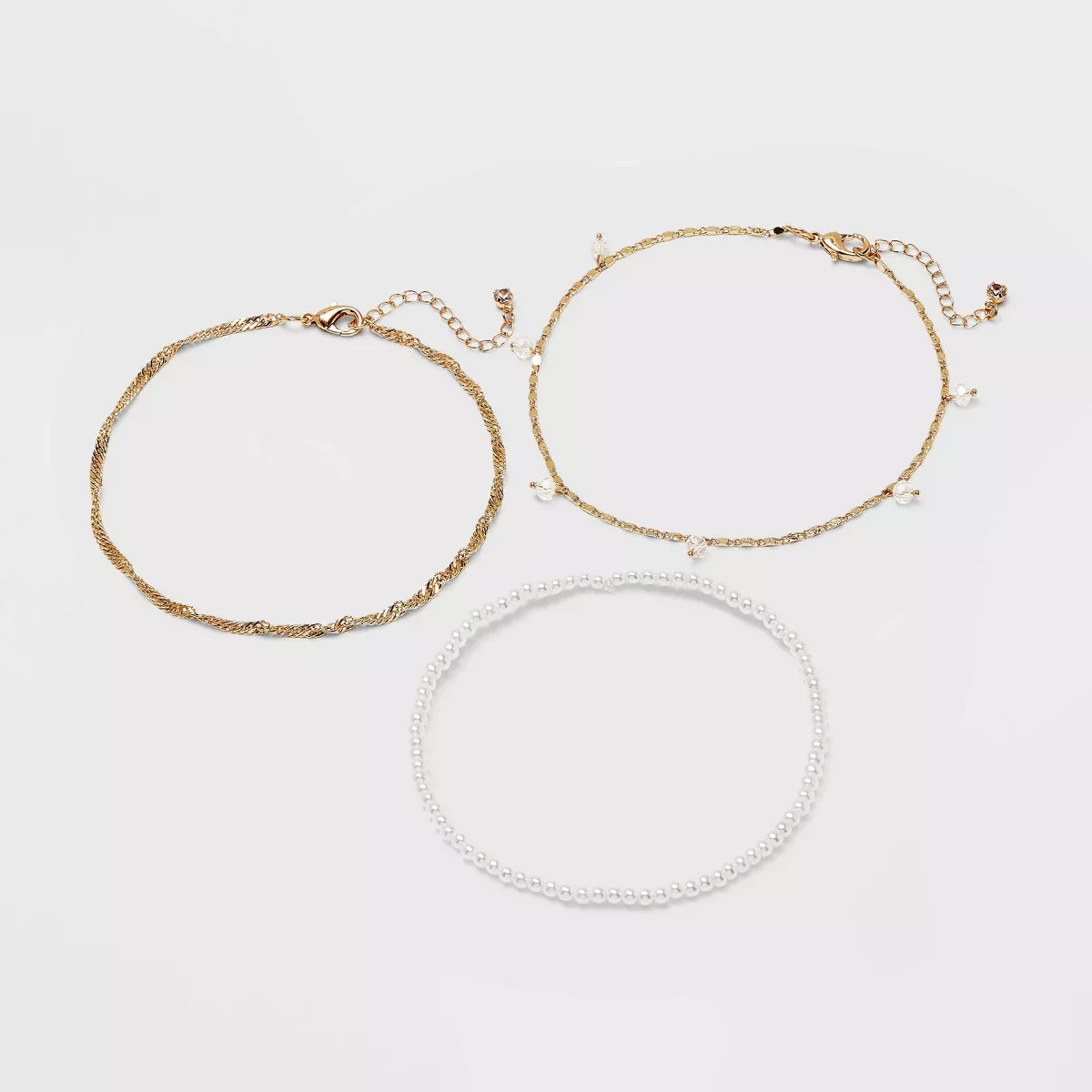 Pearl Drop Beaded Chain Anklet Set 3pc - A New Day™ Gold | Target