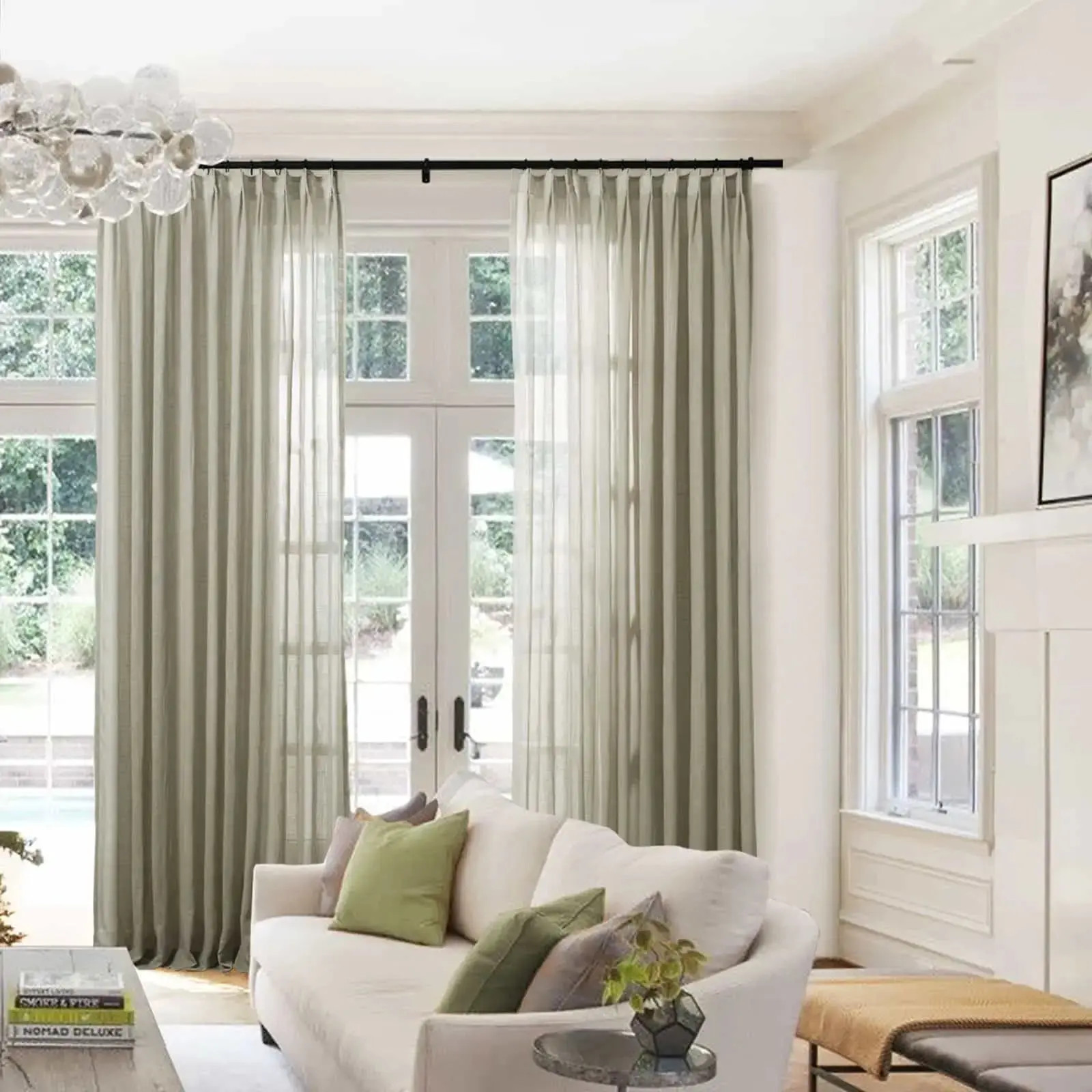Flynn Ready-Made Lightweight Sheer Curtain Pinch Pleat – Sold as a Pair - Sandstone D87-6 / 72Wx96L | TWOPAGES