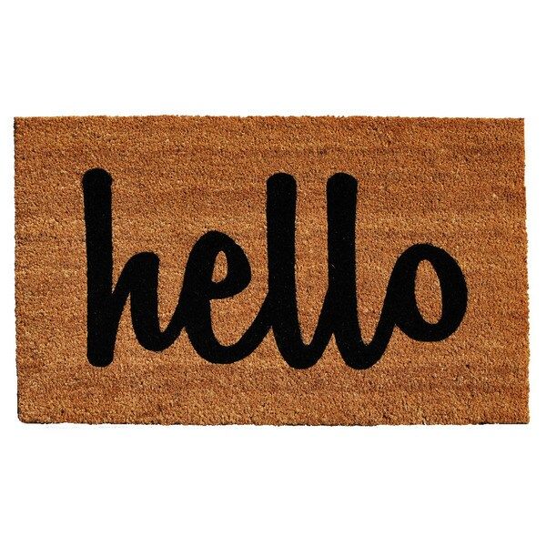 Momentum Mats Hello Natural/Black Coir/Vinyl Doormat (1'5 x 2'5) | Bed Bath & Beyond