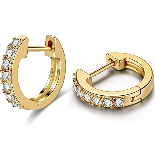 Gacimy Gold Huggie Earrings for Women 14K Real Gold Plated, Small Cubic Zirconia Cartilage Hoop Earr | Amazon (US)