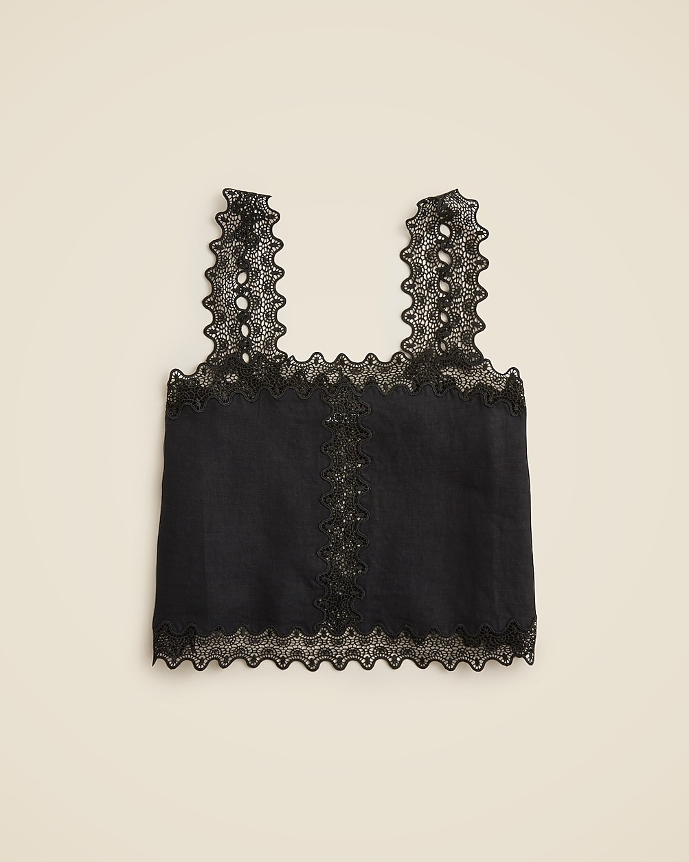 Lace-trim squareneck tank top in linen | J. Crew US