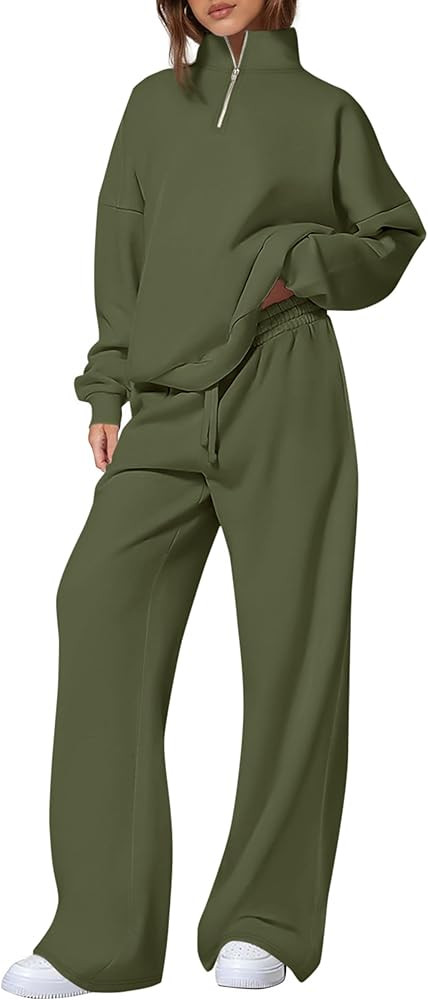 PRETTYGARDEN Womens Casual Two Piece Sets Fall 2025 Outfits Quarter Zip Sweatshirts Straight Leg ... | Amazon (US)