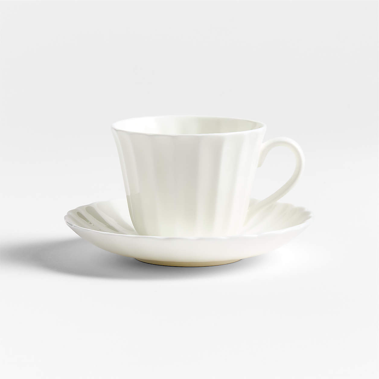 Capella White Bone China Mug with Saucer + Reviews | Crate & Barrel | Crate & Barrel
